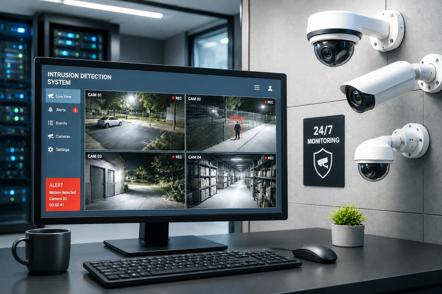 Security camera monitoring an area